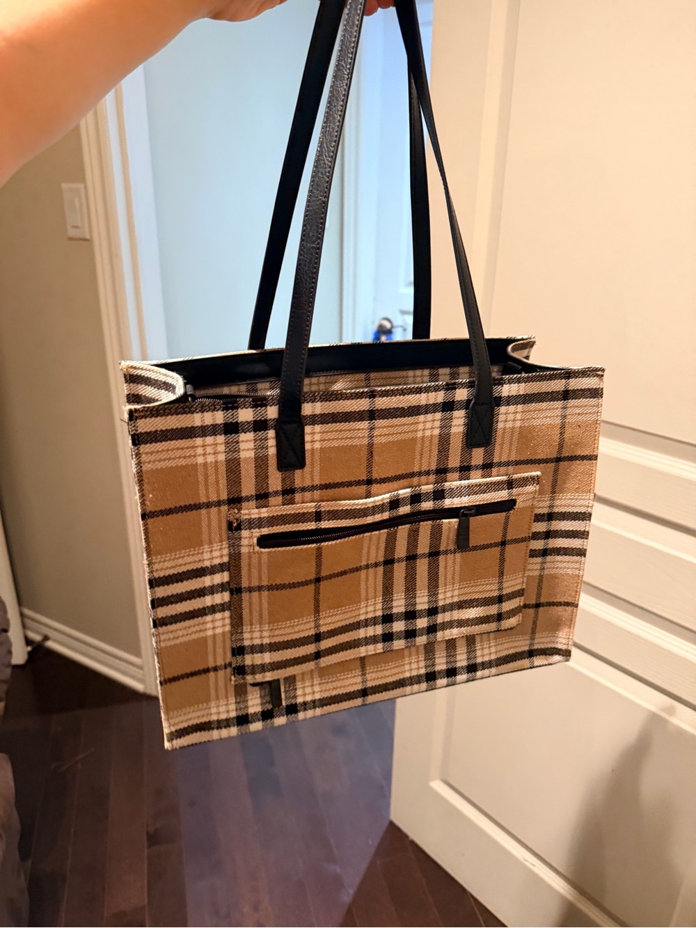 BEIS Plaid Tan & Black Tote Bag